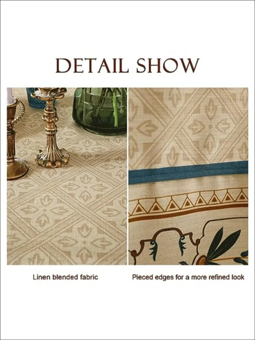 Linen Polyester Rectangular Tablecloth 87x55 Farmhouse Floral Dining Table Cover